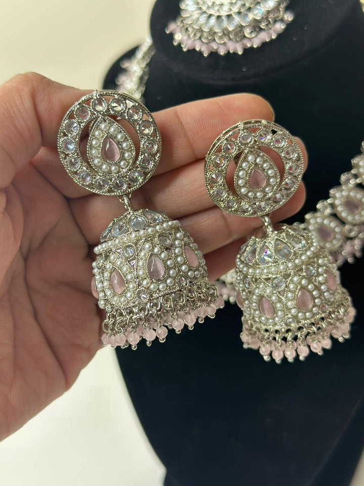Izhaar flexible Polki Reverse AD L. Pink Color Necklace with Earrings Tikka/WeddingJewelry/Traditional Jewelry/Wedding/ReverseAD/Choker Set.