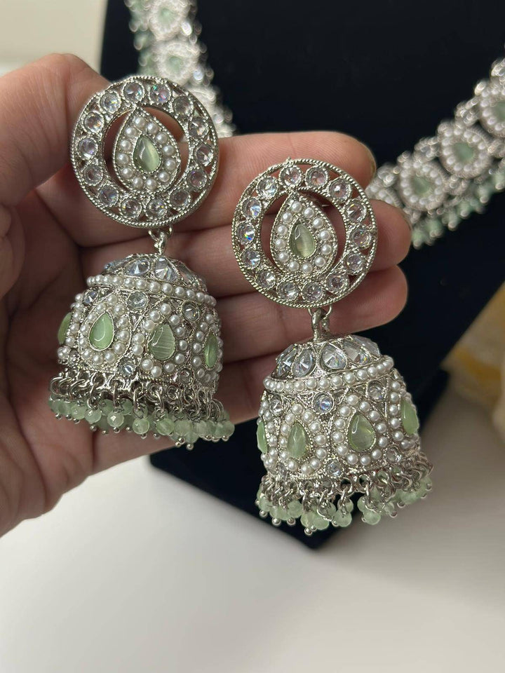 Izhaar flexible Polki Reverse AD Mint Color Necklace with Earrings Tikka/Wedding Jewelry/Traditional Jewelry/Wedding/Reverse AD/Choker Set.