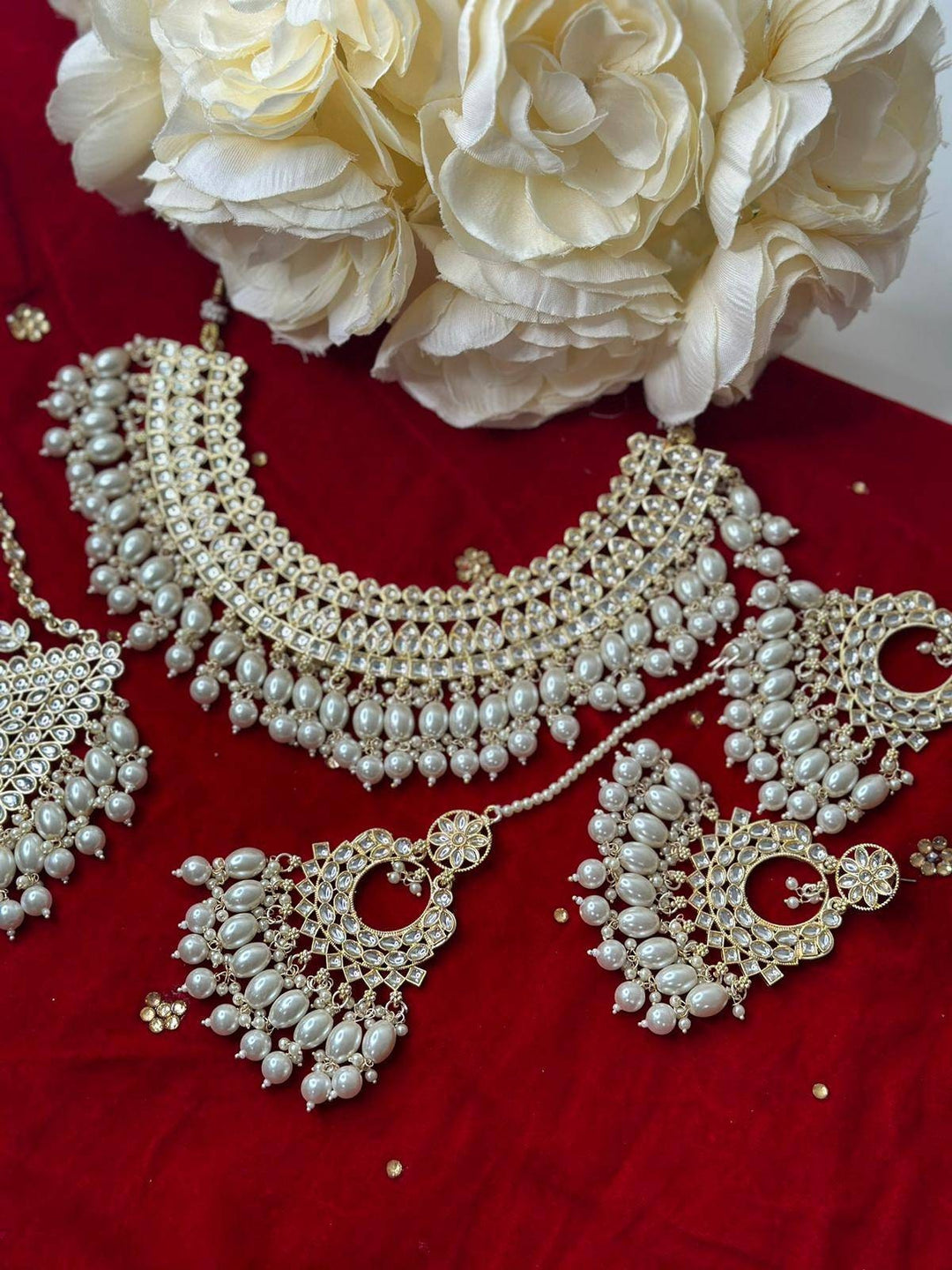 Izhaar Indian Polki Kundan Necklace with Passa And Earrings Tikka / Wedding Jewelry/ Traditional Jewelry/ Bollywood set/ Indian Wedding Set.