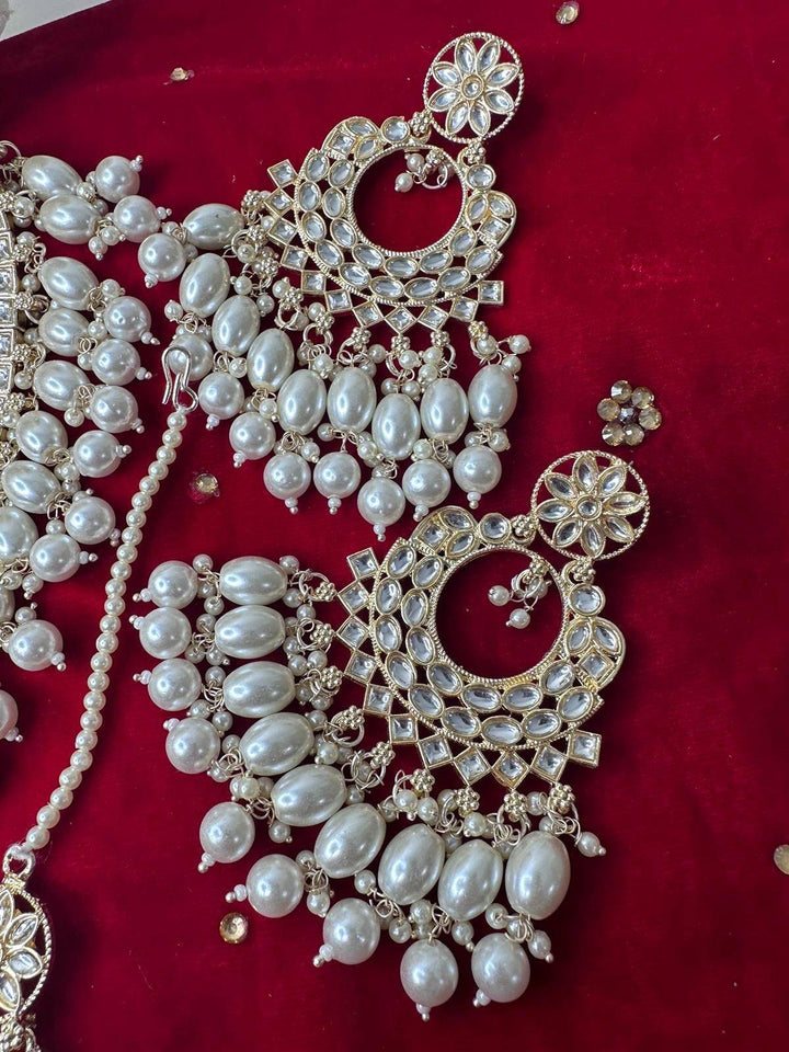 Izhaar Indian Polki Kundan Necklace with Passa And Earrings Tikka / Wedding Jewelry/ Traditional Jewelry/ Bollywood set/ Indian Wedding Set.