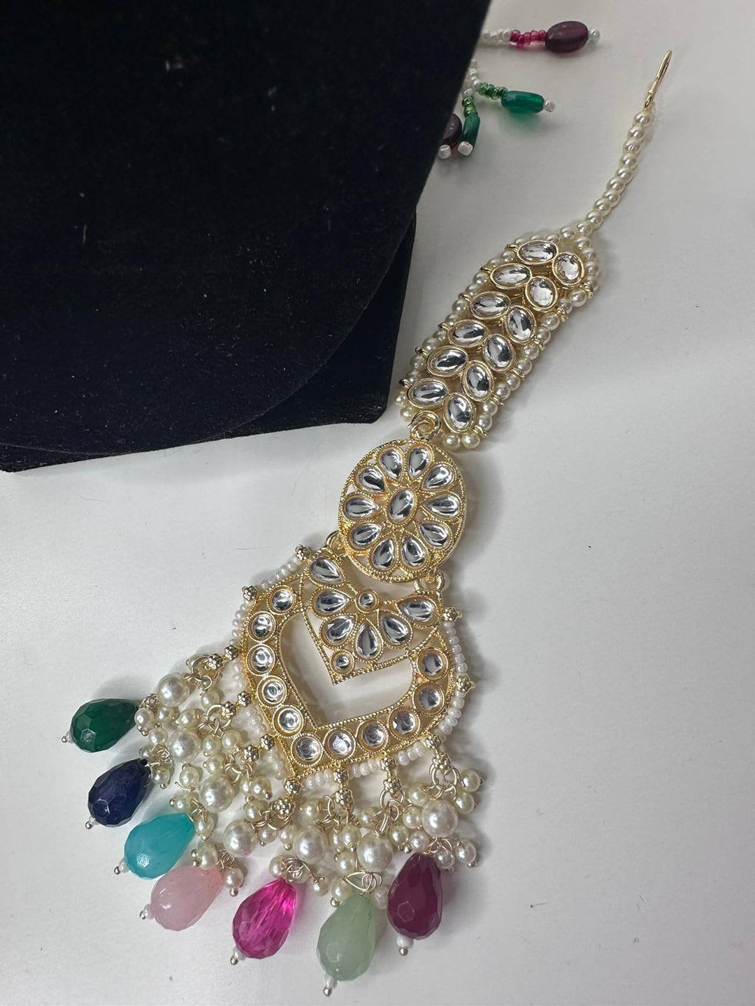 Izhaar Indian Multi Color Polki Kundan Necklace with Earrings Tikka /Wedding Jewelry/ Traditional Jewelry/Bollywood set/Indian Wedding Set.