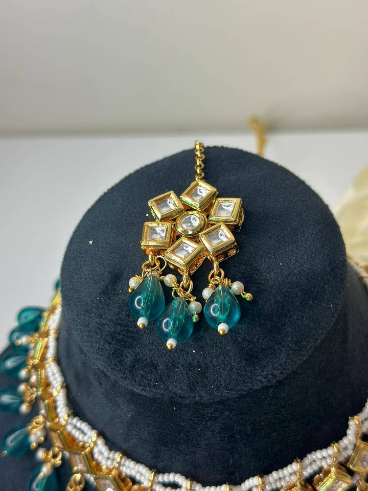 Izhaar Indian Radium Color Polki Kundan Necklace with Earrings Tikka /WeddingJewelry/ Traditional Jewelry/Bollywood set/Indian Wedding Set.