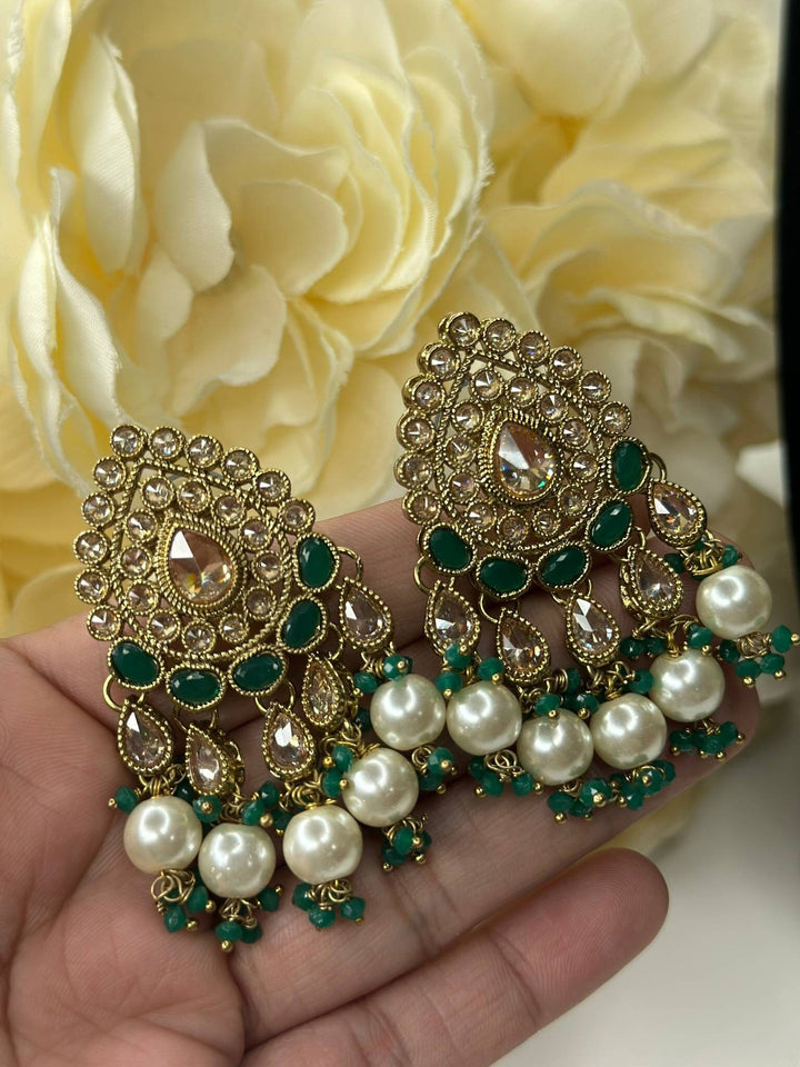 Izhaar Indian Green Color Polki Reverse AD Necklace with Earrings Tikka/ Wedding Jewelry/ Traditional Jewelry/Wedding/Reverse AD.
