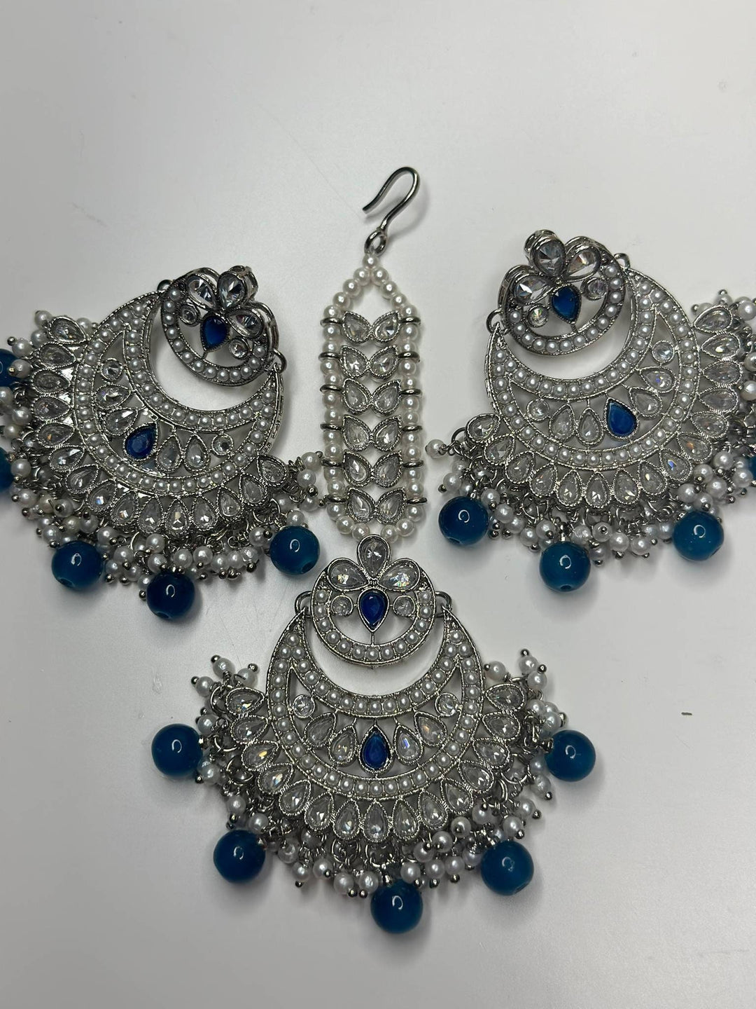Izhaar Indian Blue Color Polki Reverse AD Necklace with Earrings Tikka/ Wedding Jewelry/ Traditional Jewelry/Wedding/Reverse AD.