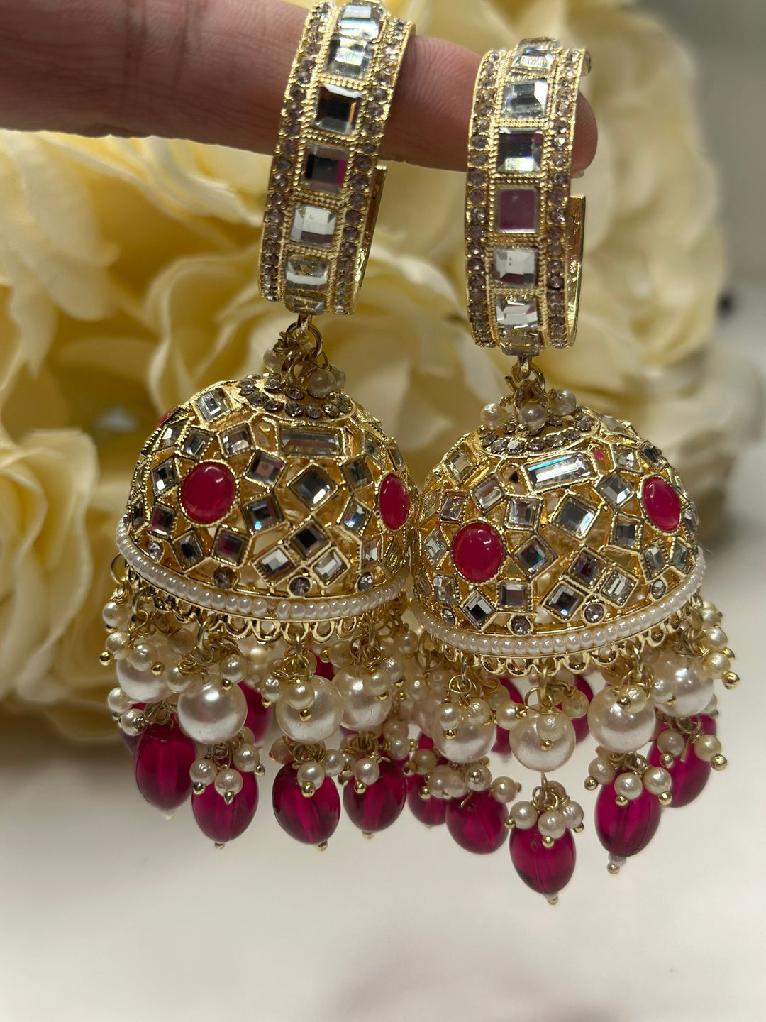 Designer Indian Pearl Jhumka Earrings Set