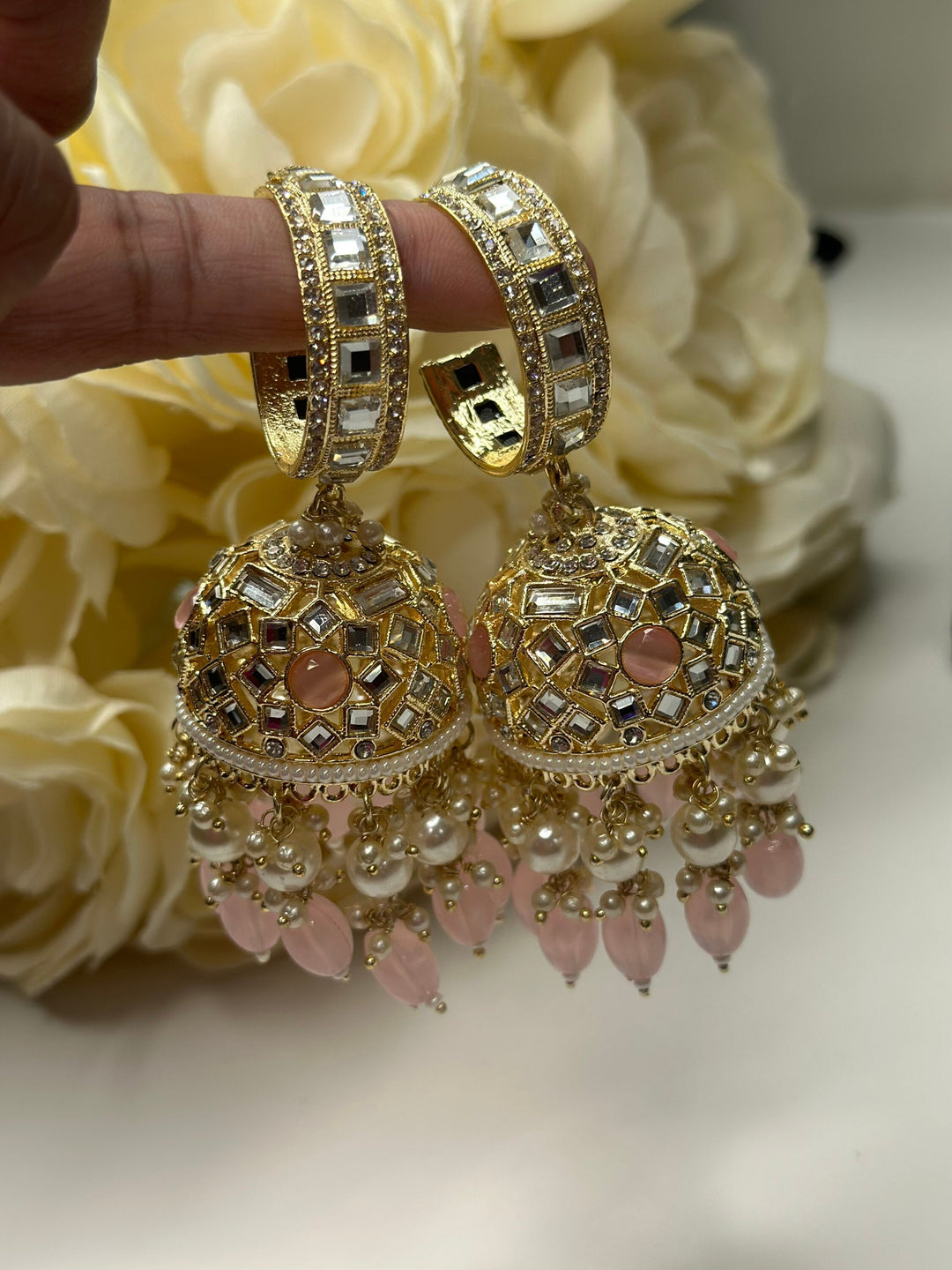 Designer Indian Pearl Jhumka Earrings Set