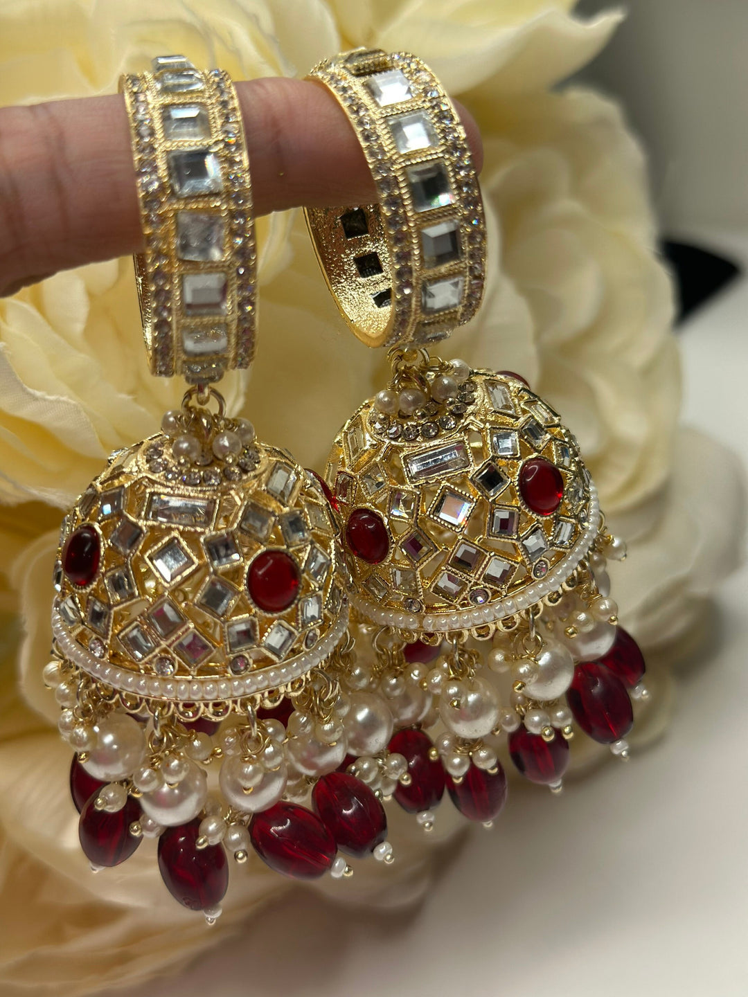 Designer Indian Pearl Jhumka Earrings Set