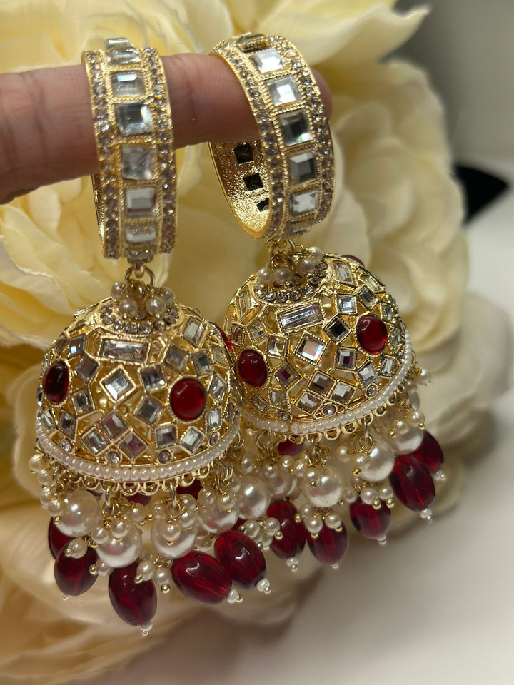 Designer Indian Pearl Jhumka Earrings Set