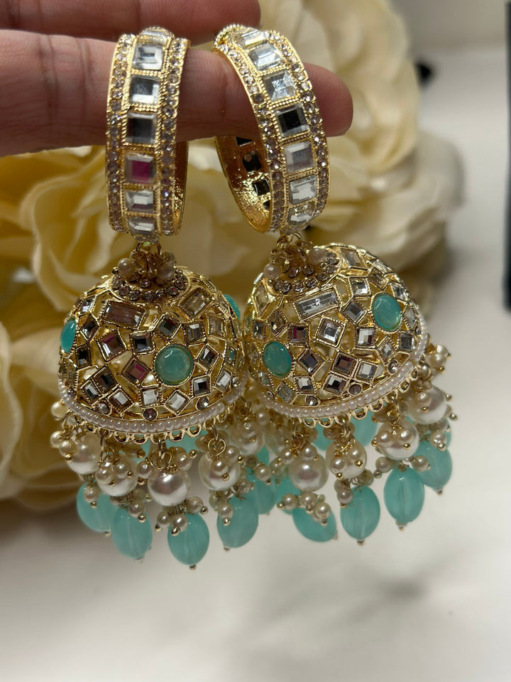 Designer Indian Pearl Jhumka Earrings Set