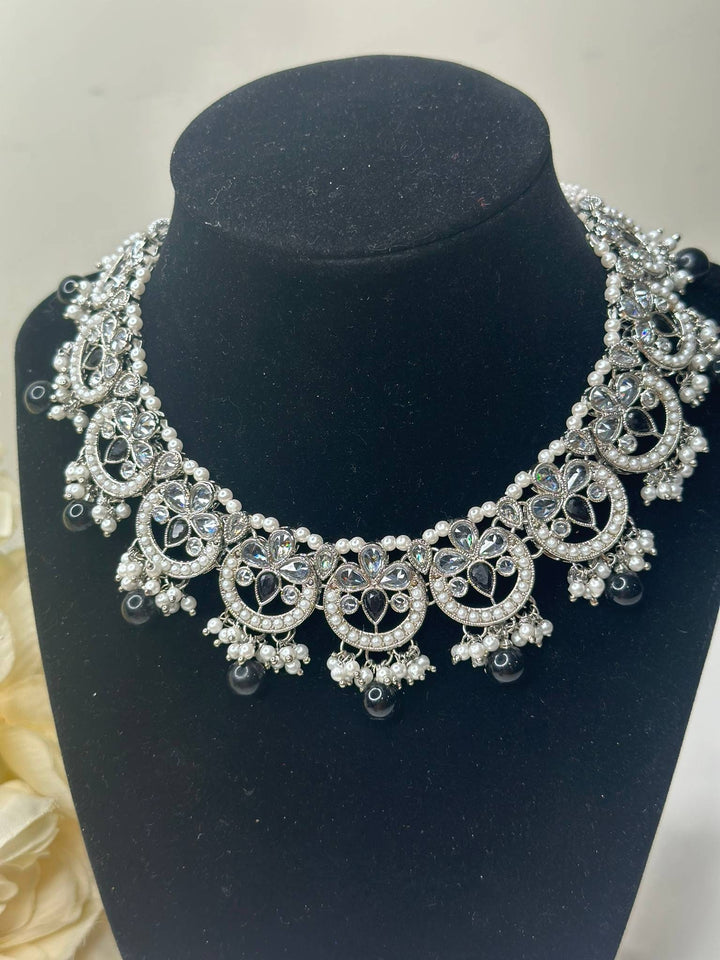 Izhaar Indian Black Color Polki Reverse AD Necklace with Earrings Tikka/ Wedding Jewelry/ Traditional Jewelry/Wedding/Reverse AD.