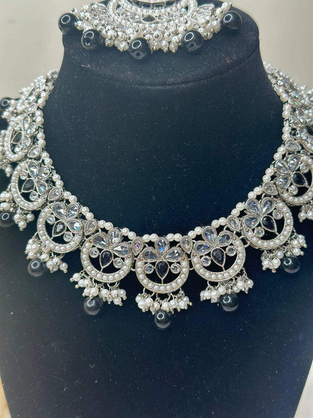 Izhaar Indian Black Color Polki Reverse AD Necklace with Earrings Tikka/ Wedding Jewelry/ Traditional Jewelry/Wedding/Reverse AD.