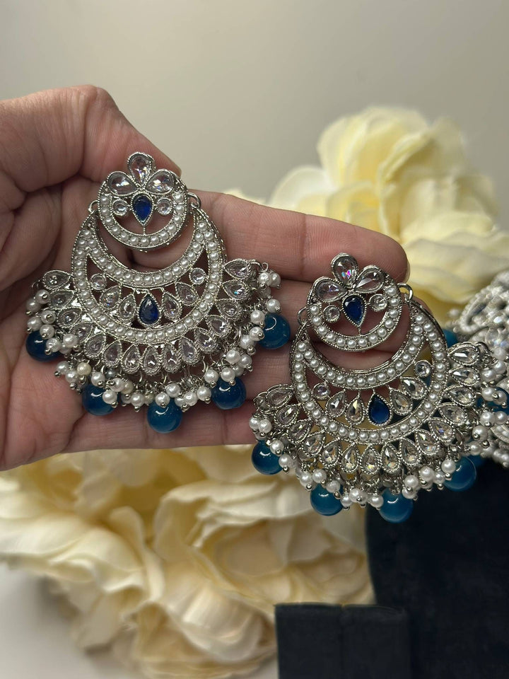 Izhaar Indian Blue Color Polki Reverse AD Necklace with Earrings Tikka/ Wedding Jewelry/ Traditional Jewelry/Wedding/Reverse AD.