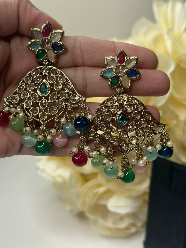 Izhaar Indian Multi Color Polki Reverse AD Necklace with Earrings Tikka/ Wedding Jewelry/ Traditional Jewelry/Wedding/Reverse AD.