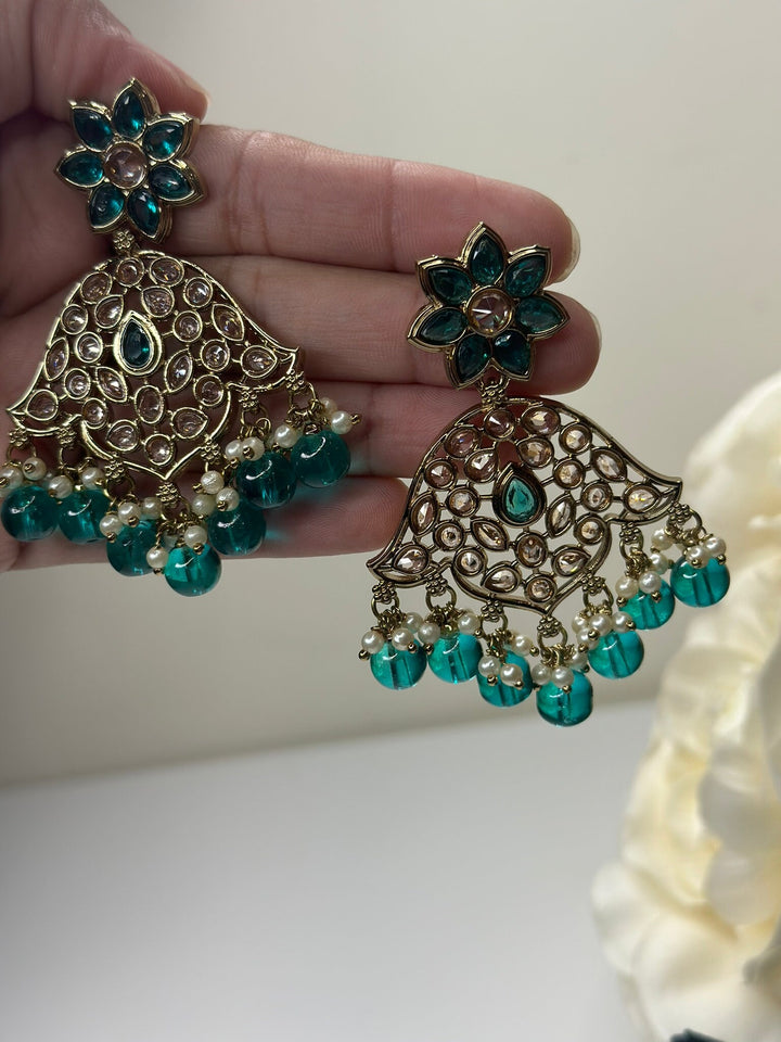 Izhaar Indian Radium Color Polki Reverse AD Necklace with Earrings Tikka/ Wedding Jewelry/ Traditional Jewelry/Wedding/Reverse AD.