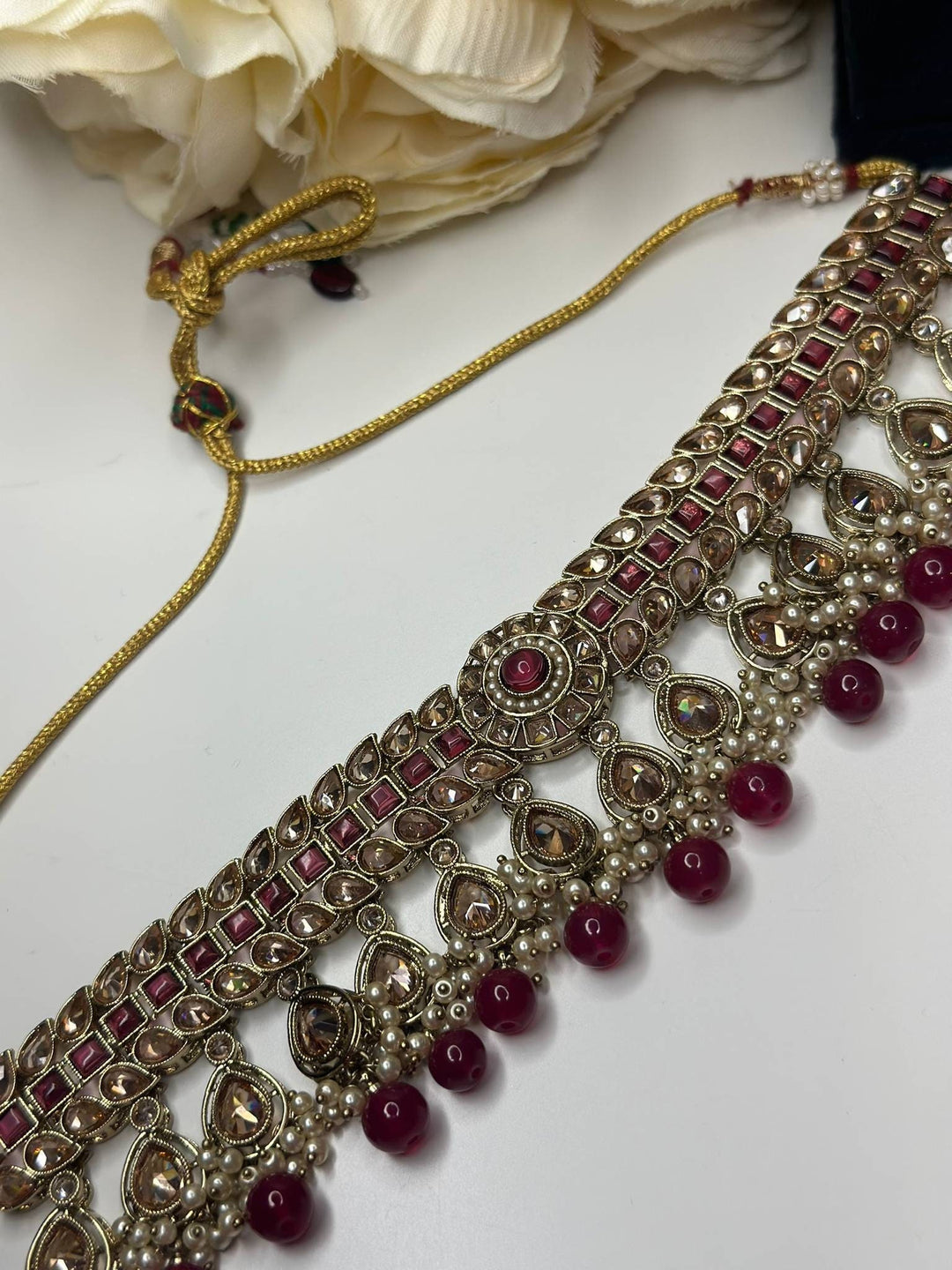 Izhaar Indian Pink Color Polki Reverse AD Necklace with Earrings Tikka/ Wedding Jewelry/ Traditional Jewelry/Wedding/Reverse AD.