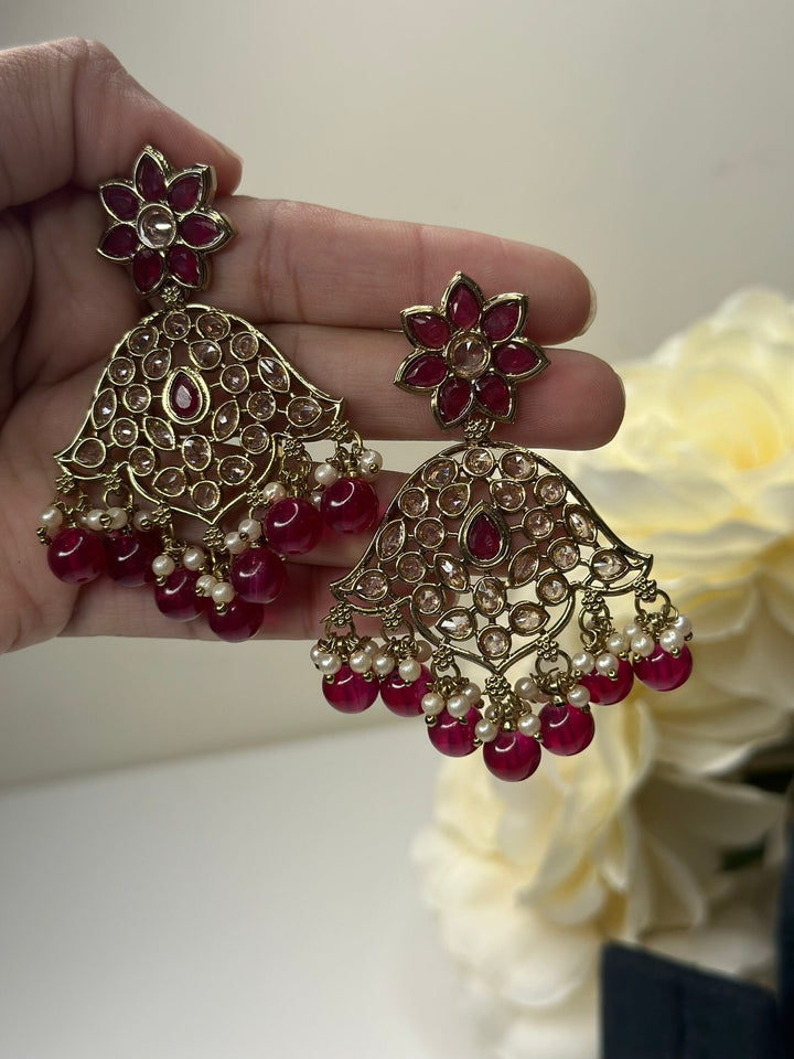 Izhaar Indian Pink Color Polki Reverse AD Necklace with Earrings Tikka/ Wedding Jewelry/ Traditional Jewelry/Wedding/Reverse AD.