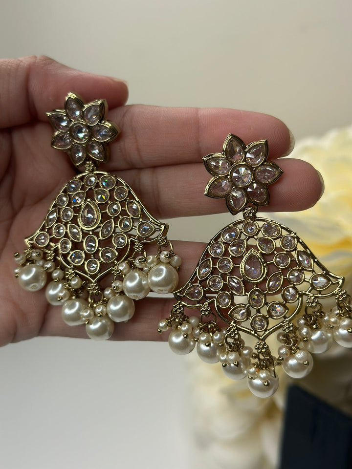 Izhaar Indian White Color Polki Reverse AD Necklace with Earrings Tikka/ Wedding Jewelry/ Traditional Jewelry/Wedding/Reverse AD.
