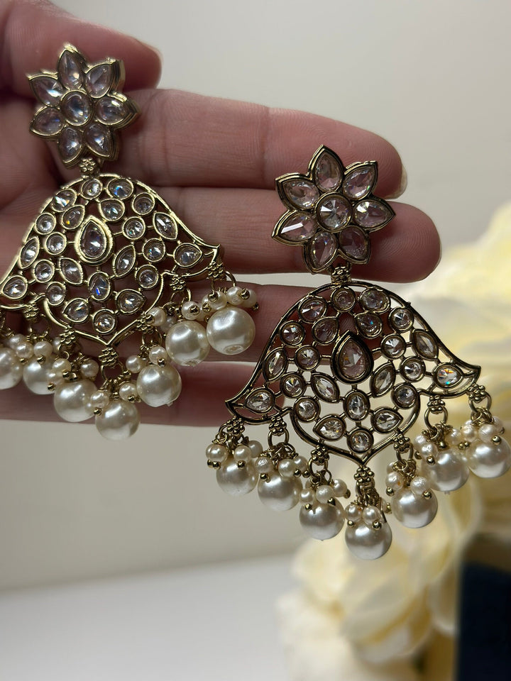 Izhaar Indian White Color Polki Reverse AD Necklace with Earrings Tikka/ Wedding Jewelry/ Traditional Jewelry/Wedding/Reverse AD.