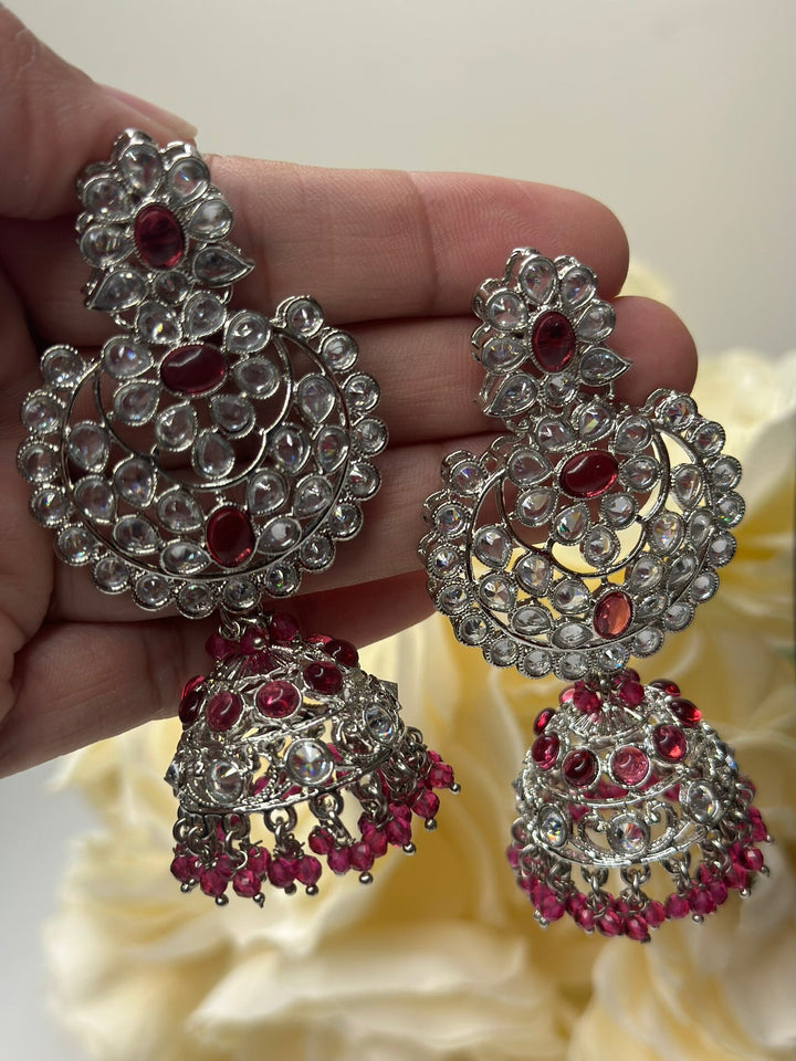 Izhaar Indian Pink Color Polki Reverse AD Necklace with Earrings Tikka/ Wedding Jewelry/ Traditional Jewelry/Wedding/Reverse AD.