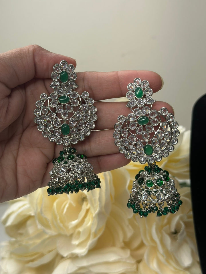 Izhaar Indian Green Color Polki Reverse AD Necklace with Earrings Tikka/ Wedding Jewelry/ Traditional Jewelry/Wedding/Reverse AD.