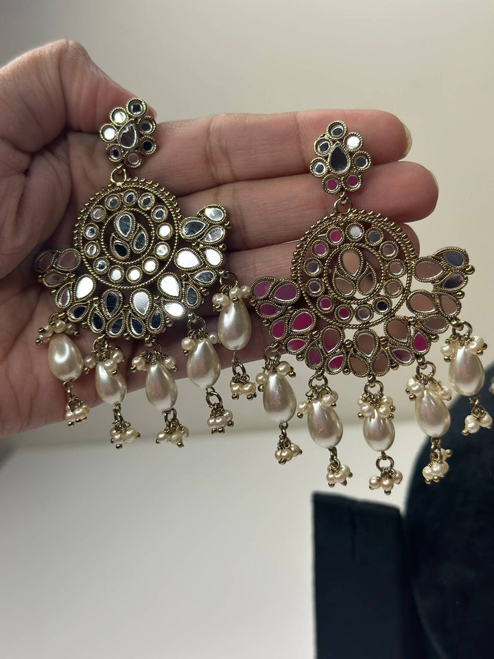 Izhaar Indian White Polki Kundan Necklace with Earrings Tikka / Wedding Jewelry/ Traditional Jewelry/ Sheesha Kundan/ Indian Pakistani set