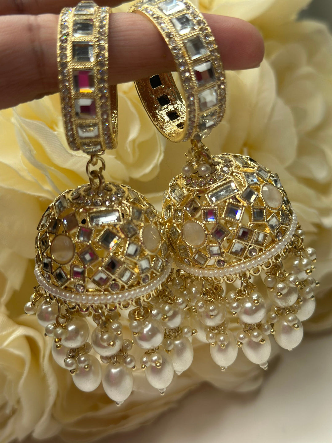 Designer Indian Pearl Jhumka Earrings Set