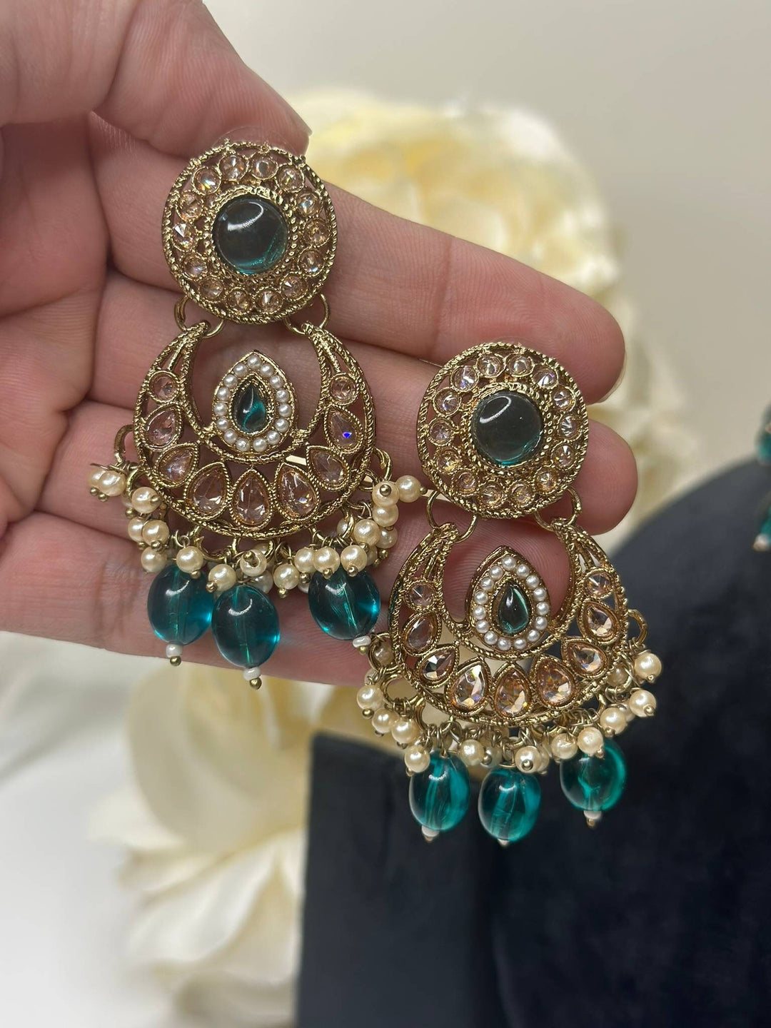 Izhaar Indian Radium Color Polki Reverse AD Necklace with Earrings Tikka/ Wedding Jewelry/ Traditional Jewelry/Wedding/Reverse AD.