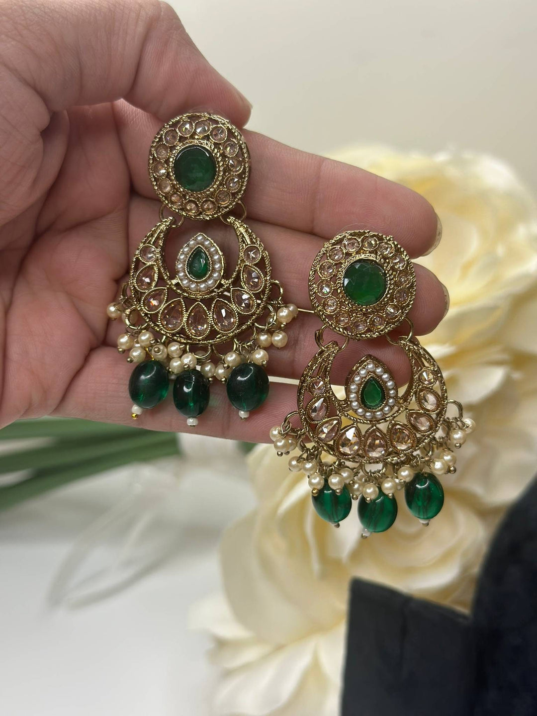 Izhaar Indian Green Color Polki Reverse AD Necklace with Earrings Tikka/ Wedding Jewelry/ Traditional Jewelry/Wedding/Reverse AD.