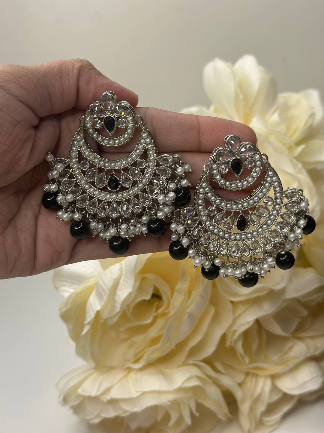 Izhaar Indian Black Color Polki Reverse AD Necklace with Earrings Tikka/ Wedding Jewelry/ Traditional Jewelry/Wedding/Reverse AD.