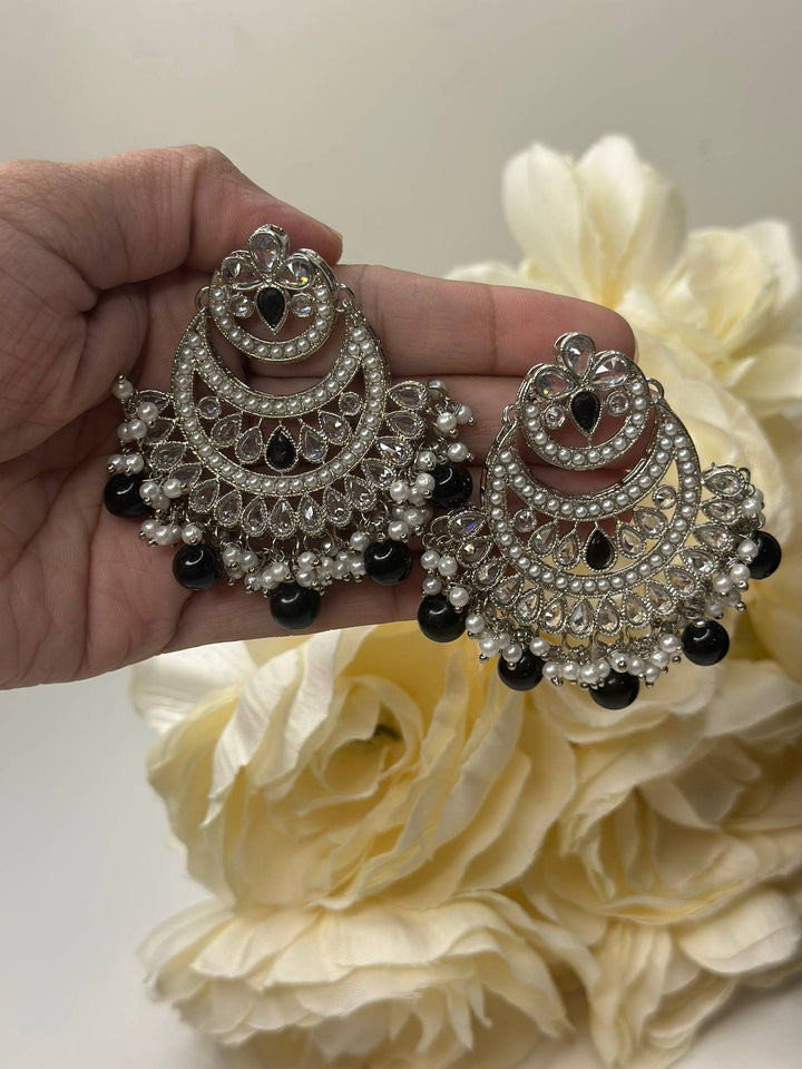 Izhaar Indian Black Color Polki Reverse AD Necklace with Earrings Tikka/ Wedding Jewelry/ Traditional Jewelry/Wedding/Reverse AD.