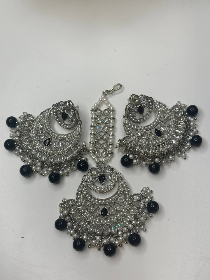 Izhaar Indian Black Color Polki Reverse AD Necklace with Earrings Tikka/ Wedding Jewelry/ Traditional Jewelry/Wedding/Reverse AD.