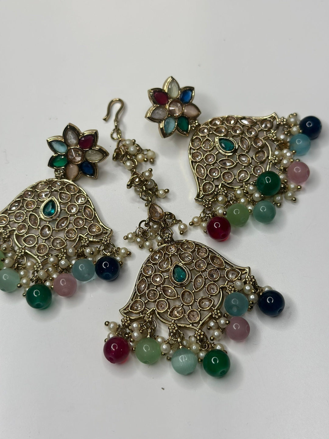 Izhaar Indian Multi Color Polki Reverse AD Necklace with Earrings Tikka/ Wedding Jewelry/ Traditional Jewelry/Wedding/Reverse AD.