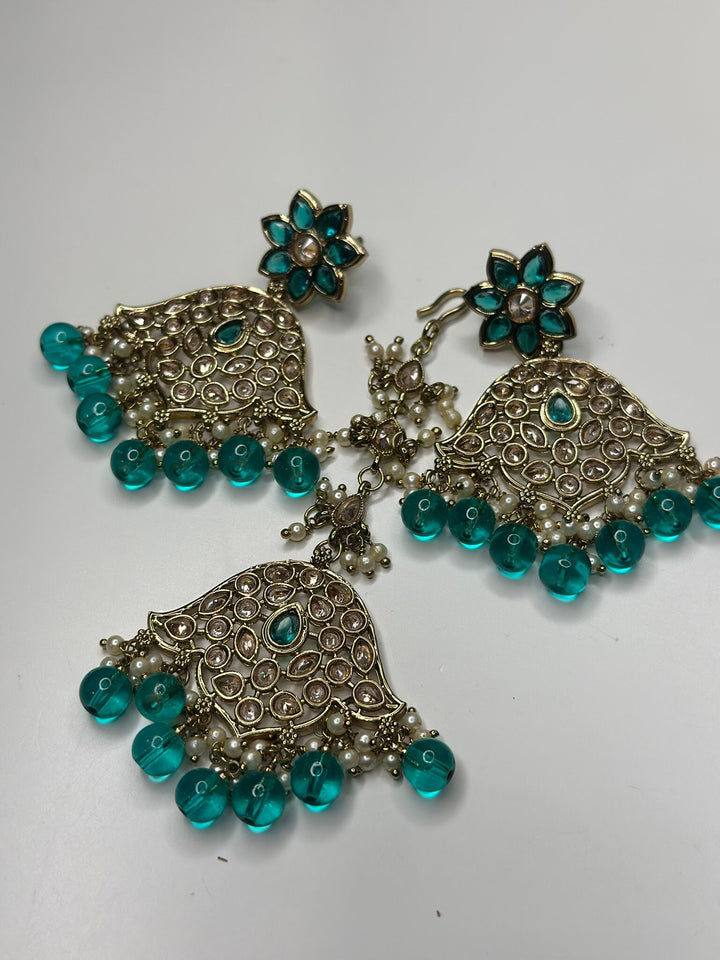 Izhaar Indian Radium Color Polki Reverse AD Necklace with Earrings Tikka/ Wedding Jewelry/ Traditional Jewelry/Wedding/Reverse AD.