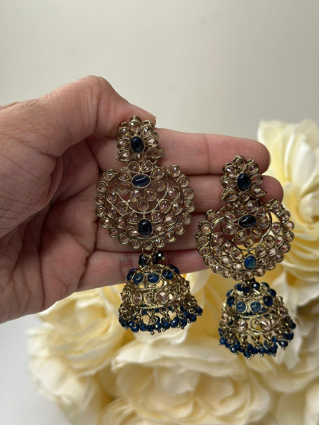 Izhaar Indian Polki Reverse AD Blue Color Necklace with Earrings Tikka / Wedding Jewelry/ Traditional Jewelry/Wedding set/Reverse AD.