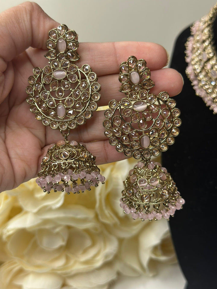Izhaar Indian Polki Reverse AD B. Pink Color Necklace with Earrings Tikka / Wedding Jewelry/ Traditional Jewelry/Wedding set/Reverse AD.