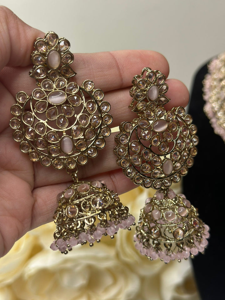 Izhaar Indian Polki Reverse AD B. Pink Color Necklace with Earrings Tikka / Wedding Jewelry/ Traditional Jewelry/Wedding set/Reverse AD.