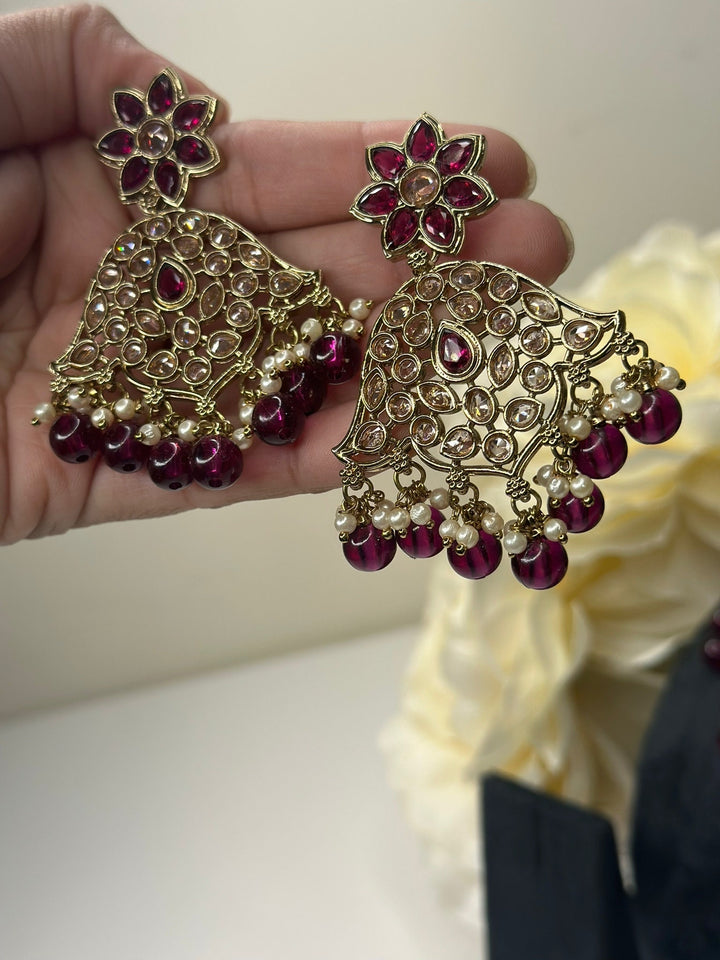 Izhaar Indian D. Purple Color Polki Reverse AD Necklace with Earrings Tikka/ Wedding Jewelry/ Traditional Jewelry/Wedding/Reverse AD.