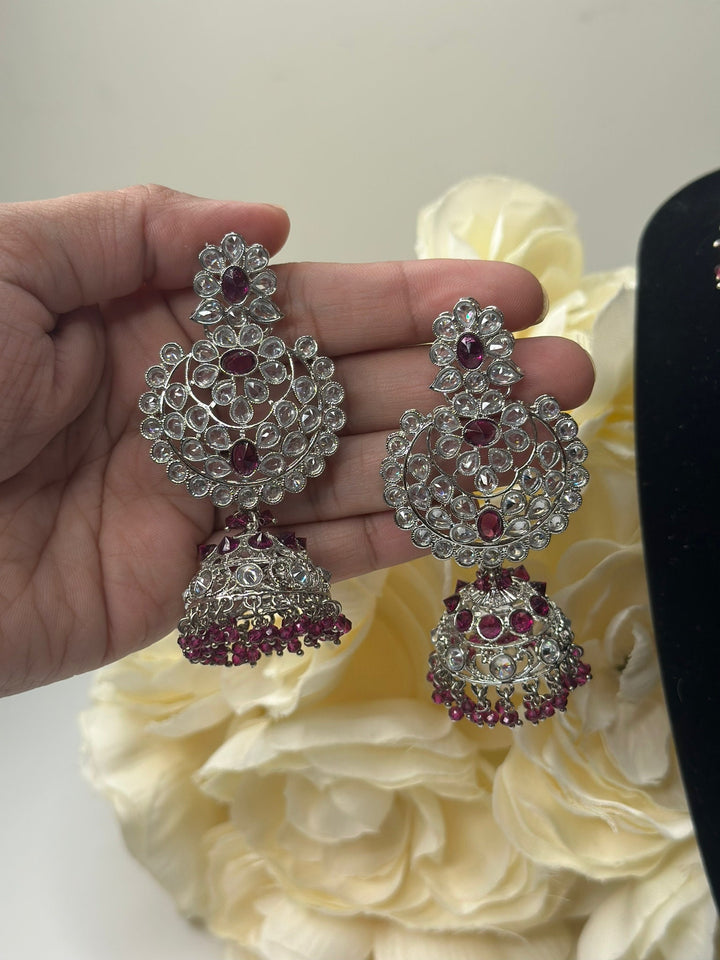 Izhaar Indian D. Pink Color Polki Reverse AD Necklace with Earrings Tikka/ Wedding Jewelry/ Traditional Jewelry/Wedding/Reverse AD.
