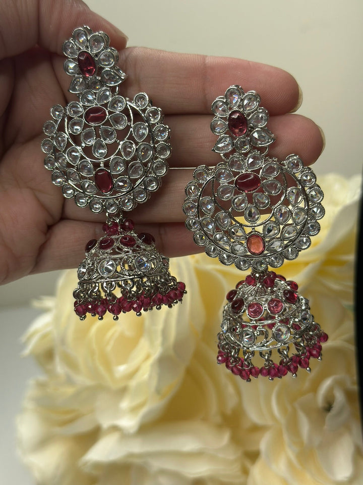 Izhaar Indian Pink Color Polki Reverse AD Necklace with Earrings Tikka/ Wedding Jewelry/ Traditional Jewelry/Wedding/Reverse AD.