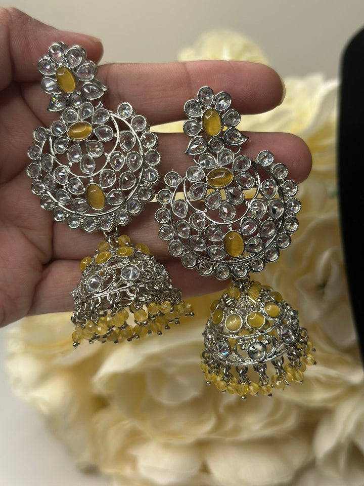 Izhaar Indian Yellow Color Polki Reverse AD Necklace with Earrings Tikka/ Wedding Jewelry/ Traditional Jewelry/Wedding/Reverse AD.