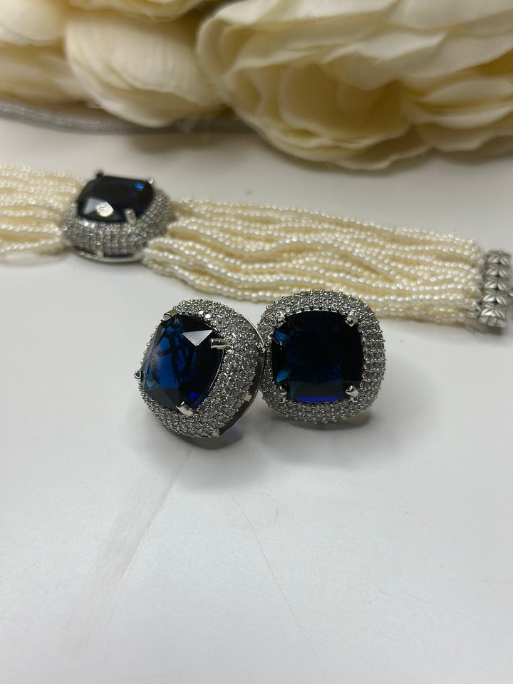 Izhaar American Diamond AD Premium necklace Set/ Choker Necklace Earring Set Ethnic/Asian Wedding Jewelry.