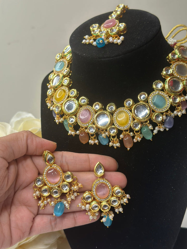 Izhaar Kundan Multi Color Premium necklace Set/ Necklace Earring Tikka Set Ethnic/Asian Wedding Jewelry.