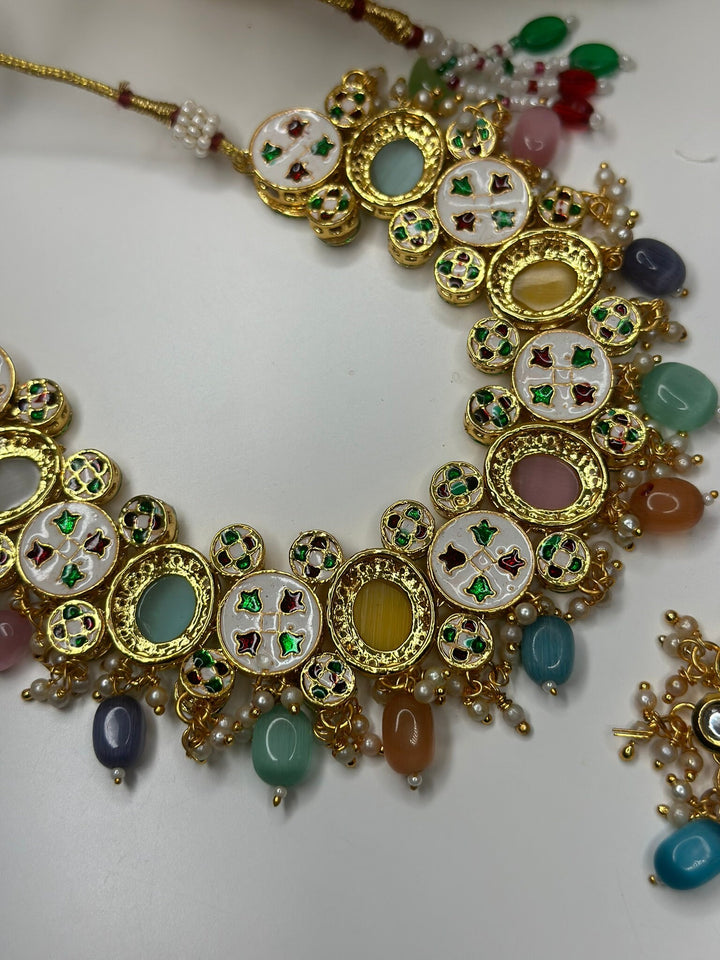 Izhaar Kundan Multi Color Premium necklace Set/ Necklace Earring Tikka Set Ethnic/Asian Wedding Jewelry.