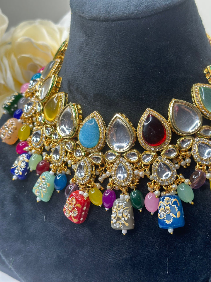 Izhaar Kundan Multi Color Premium necklace Set/ Necklace Earring Tikka Set Ethnic/Asian Wedding Jewelry.