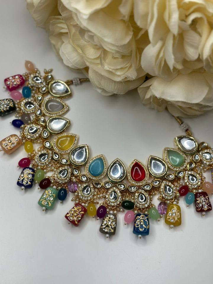 Izhaar Kundan Multi Color Premium necklace Set/ Necklace Earring Tikka Set Ethnic/Asian Wedding Jewelry.