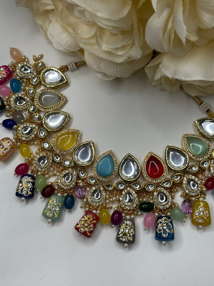 Izhaar Kundan Multi Color Premium necklace Set/ Necklace Earring Tikka Set Ethnic/Asian Wedding Jewelry.
