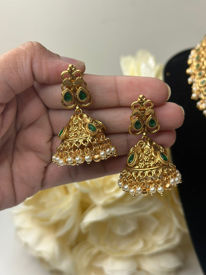 Indian Green Color Gold Kundan Jewelry Set Bollywood Necklace Earring Set Ethnic Gold Plated Indian Wedding Jewelry Necklace Set
