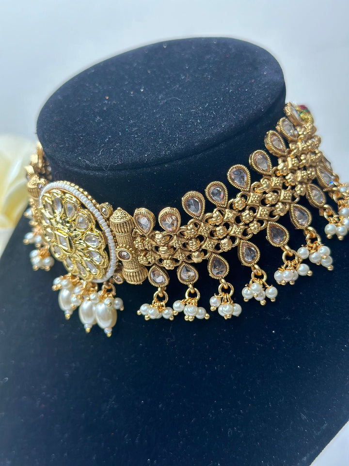Indian Gold Kundan Jewelry Set Bollywood Necklace Earring Set Ethnic Gold Plated Indian Wedding Jewelry Necklace Set
