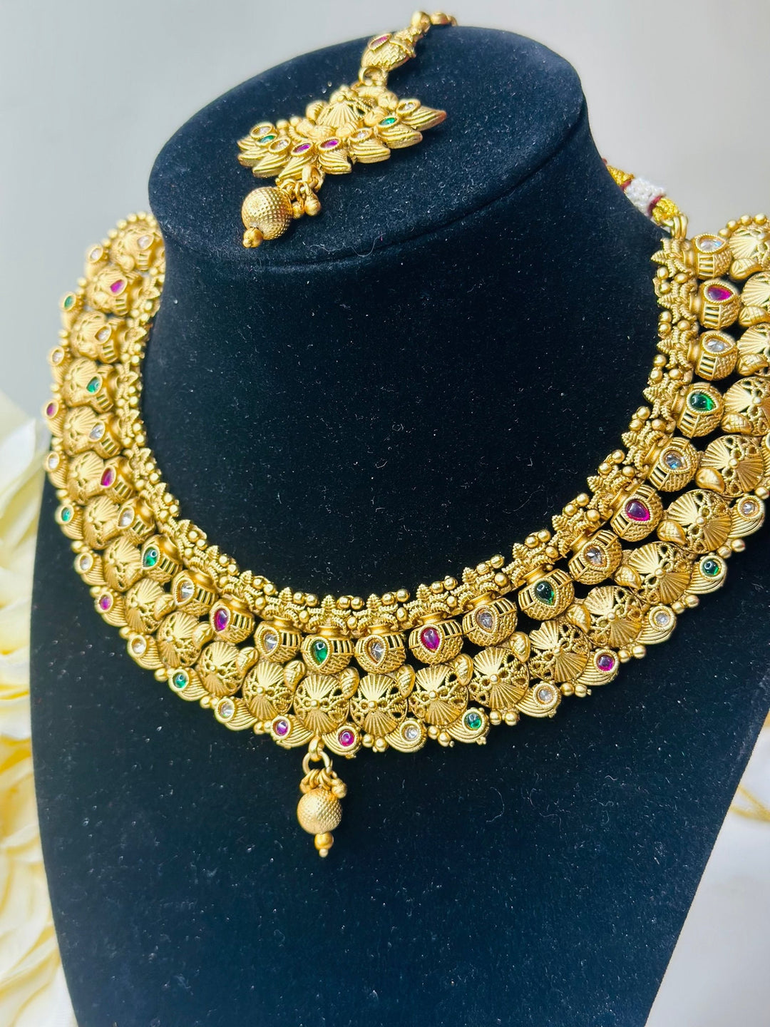 Indian Multi Color Gold Kundan Jewelry Set Bollywood Necklace Earring Tikka Set Ethnic Gold Plated Indian Wedding Jewelry Necklace Set