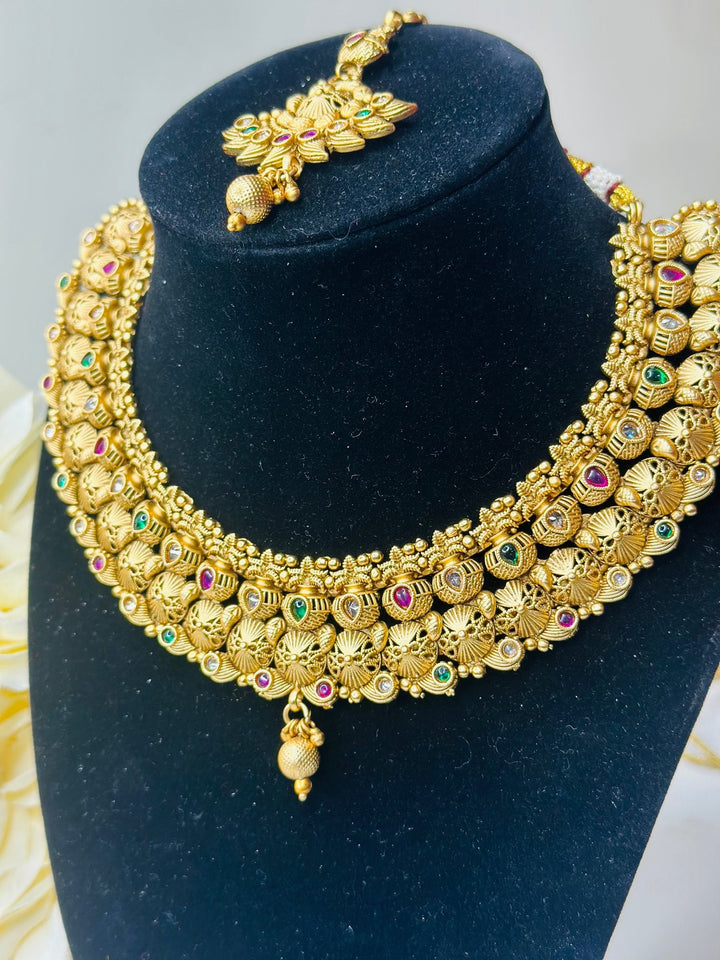 Indian Multi Color Gold Kundan Jewelry Set Bollywood Necklace Earring Tikka Set Ethnic Gold Plated Indian Wedding Jewelry Necklace Set